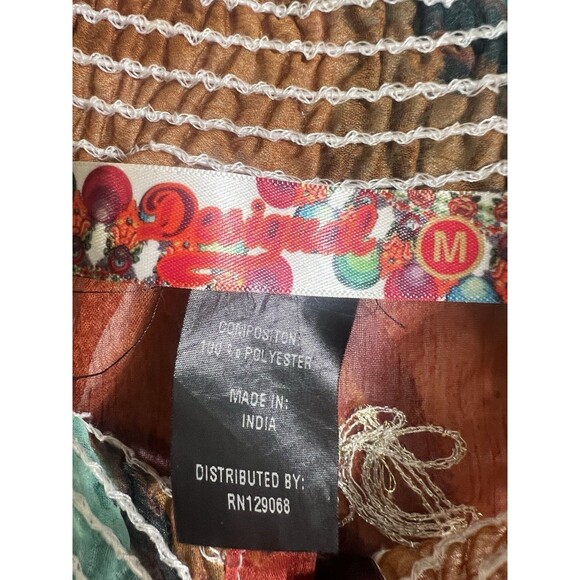 Desigual Top Women's M Sheer Blouse Colorful Peasant Boho Indie - Picture 2 of 8